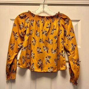 H&M Mustard Floral Smocked Blouse